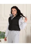 Kadın Siyah - Yılan Desen Çift Taraflı Crop Full Dolum Şişme Yelek