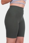 Haki Yeşil Yüksek Bel Toparlayıcı Fitilli Kısa Şort Tayt