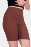 Kahve Yüksek Bel Toparlayıcı Fitilli Kısa Şort Tayt