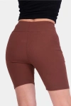 Kahve Yüksek Bel Toparlayıcı Fitilli Kısa Şort Tayt