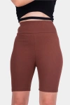 Kahve Yüksek Bel Toparlayıcı Fitilli Kısa Şort Tayt