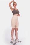 Taş Yüksek Bel Toparlayıcı Fitilli Kısa Şort Tayt