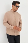 Erkek Zend Club Regular Fit Yazlık Keten Gömlek Sütlü Kahve