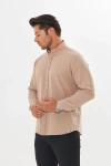 Erkek Zend Club Regular Fit Yazlık Keten Gömlek Sütlü Kahve