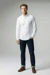 Erkek Lüks Gabardin Kumaş Cepsiz Regular Fit Düğmeli Yaka Gömlek - Beyaz