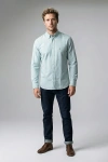 Erkek Lüks Gabardin Kumaş Cepsiz Regular Fit Düğmeli Yaka Gömlek - Mint Yeşili