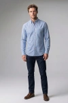 Erkek Lüks Gabardin Kumaş Regular Fit Düğmeli Yaka Gömlek - Bebe Mavisi