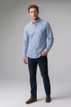 Erkek Lüks Gabardin Kumaş Regular Fit Düğmeli Yaka Gömlek - Bebe Mavisi