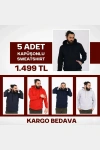 5 Adet Kapüşonlu İçi Polarlı Regular Kalıp Erkek Sweatshirt