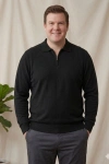 Erkek Büyük Beden Yarım Fermuarlı Triko Kazak - Siyah