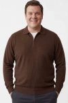 Erkek Büyük Beden Yarım Fermuarlı Triko Kazak - Kahverengi