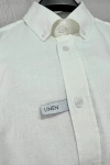 Erkek Premium %100 Linen (Keten) Regular Fit Yaka Düğmeli Gömlek - Beyaz