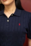 Kadın Premium %100 Cotton (Pamuk) Regular Fit Örgü Triko Polo Tişört - Lacivert