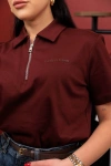 Kadın Premium %100 Cotton (Pamuk) Regular Fit Yarım Fermuarlı Polo Tişört - Bordo