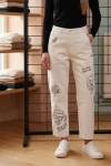 Kadın Bol Kesim Desenli Pantolon - Beyaz