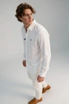 Erkek Premium %100 Linen (Keten) Regular Fit Yaka Düğmeli Gömlek - Beyaz