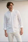 Erkek Premium %100 Linen (Keten) Regular Fit Yaka Düğmeli Gömlek - Beyaz