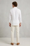 Erkek Premium %100 Linen (Keten) Regular Fit Yaka Düğmeli Gömlek - Beyaz