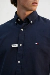 Erkek Premium %100 Linen (Keten) Regular Fit Yaka Düğmeli Gömlek - Lacivert