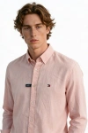 Erkek Premium %100 Linen (Keten) Regular Fit Yaka Düğmeli Gömlek - Pembe