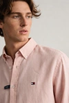 Erkek Premium %100 Linen (Keten) Regular Fit Yaka Düğmeli Gömlek - Pembe