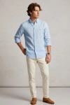 Erkek Premium %100 Linen (Keten) Regular Fit Yaka Düğmeli Gömlek - Açık Mavi
