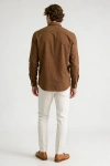 Erkek Premium %100 Linen (Keten) Regular Fit Yaka Düğmeli Gömlek - Kahverengi