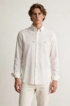 Erkek Premium %100 Linen (Keten) Regular Fit Yaka Düğmeli Gömlek - Beyaz