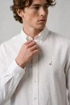 Erkek Premium %100 Linen (Keten) Regular Fit Yaka Düğmeli Gömlek - Beyaz