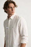 Erkek Premium %100 Linen (Keten) Regular Fit Yaka Düğmeli Gömlek - Beyaz