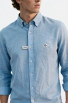Erkek Premium %100 Linen (Keten) Regular Fit Yaka Düğmeli Gömlek - Açık Mavi