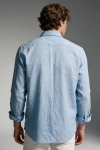 Erkek Premium %100 Linen (Keten) Regular Fit Yaka Düğmeli Gömlek - Açık Mavi