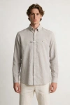 Erkek Premium %100 Linen (Keten) Regular Fit Yaka Düğmeli Gömlek - Açık Taş