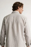 Erkek Premium %100 Linen (Keten) Regular Fit Yaka Düğmeli Gömlek - Açık Taş