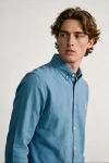 Erkek Premium %100 Linen (Keten) Regular Fit Yaka Düğmeli Gömlek - Indigo