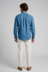 Erkek Premium %100 Linen (Keten) Regular Fit Yaka Düğmeli Gömlek - Indigo
