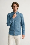 Erkek Premium %100 Linen (Keten) Regular Fit Yaka Düğmeli Gömlek - Indigo