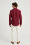 Erkek Premium %100 Linen (Keten) Regular Fit Yaka Düğmeli Gömlek - Bordo