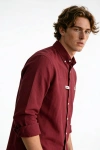 Erkek Premium %100 Linen (Keten) Regular Fit Yaka Düğmeli Gömlek - Bordo
