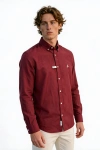 Erkek Premium %100 Linen (Keten) Regular Fit Yaka Düğmeli Gömlek - Bordo