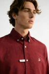 Erkek Premium %100 Linen (Keten) Regular Fit Yaka Düğmeli Gömlek - Bordo