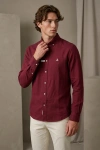 Erkek Premium %100 Linen (Keten) Regular Fit Yaka Düğmeli Gömlek - Bordo