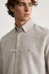 Erkek Premium %100 Linen (Keten) Regular Fit Yaka Düğmeli Gömlek - Gri