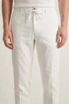 Erkek Premium %100 Linen (Keten) Regular Fit Bağcıklı Pantolon - Beyaz