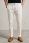 Erkek Premium %100 Linen (Keten) Regular Fit Bağcıklı Pantolon - Beyaz