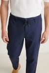 Erkek Premium %100 Linen (Keten) Regular Fit Bağcıklı Pantolon - Lacivert