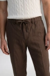Erkek Premium %100 Linen (Keten) Regular Fit Bağcıklı Pantolon - Kahverengi