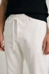 Erkek Premium %100 Linen (Keten) Regular Fit Bağcıklı Pantolon - Beyaz