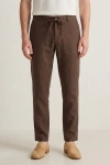 Erkek Premium %100 Linen (Keten) Regular Fit Bağcıklı Pantolon - Kahverengi