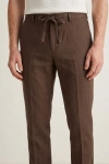 Erkek Premium %100 Linen (Keten) Regular Fit Bağcıklı Pantolon - Kahverengi